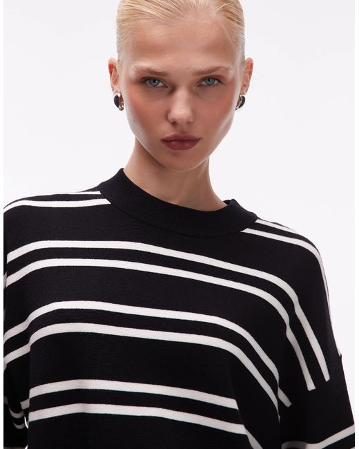 ASOS Blue Knitted Stripe Compact Structured Oversized T Shirt