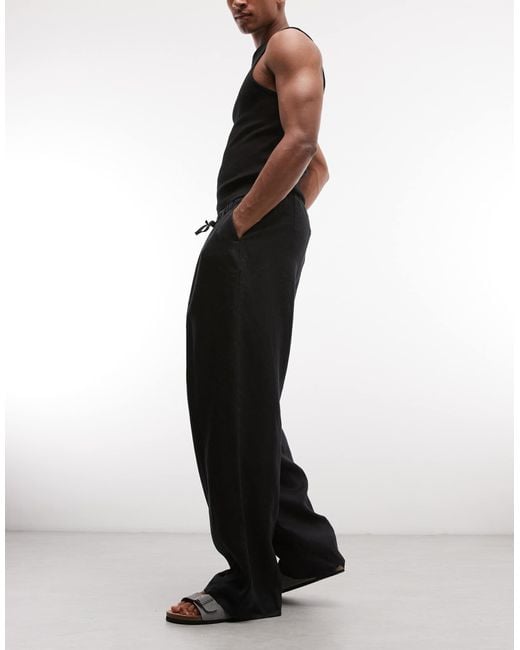 Weekday Black Pull On Linen Trousers for men
