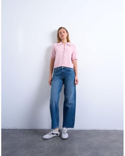 TOPSHOP Pink Knit Open Button Detail Cardigan