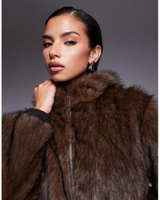 Liquor N Poker Gray Cropped Faux Fur Bomber Jacket
