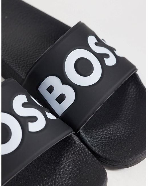 Boss Blue Boss Logo Print Sliders for men