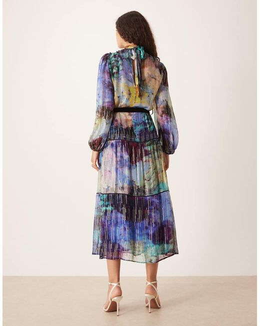 Hope & Ivy Blue High Neck Maxi Dress With Tie Waist