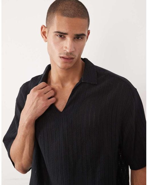 ASOS Black Oversized Overhead Broderie Shirt for men