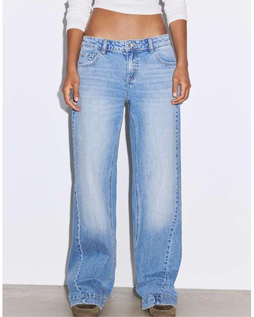 Stradivarius Blue Low-rise Straight Jeans