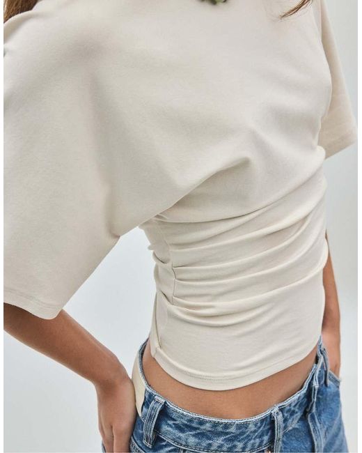 Stradivarius Blue Short Kimono Sleeve T-shirt