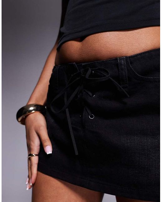Princess Polly Blue Denim Eyelet Tie Detail Ultra Mini Skirt