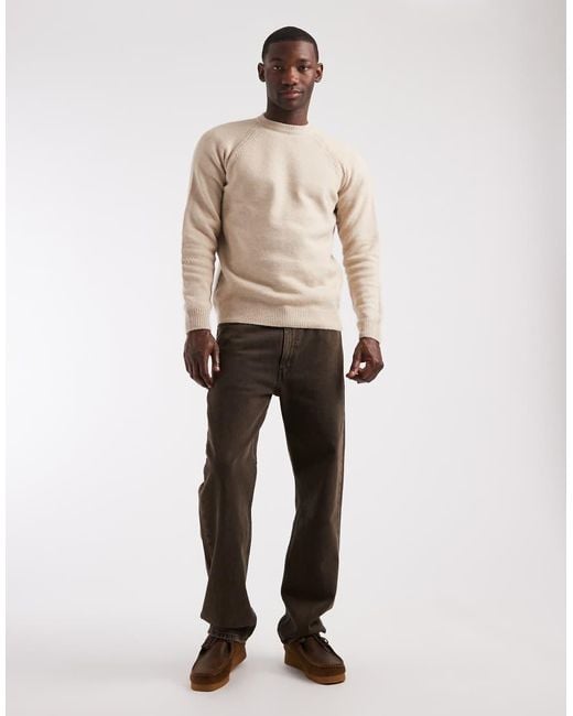 Threadbare Natural Knitted Crew Neck Jumper for men
