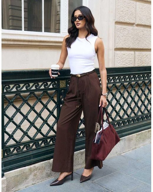Threadbare Brown Pleated Wide Leg Trousers
