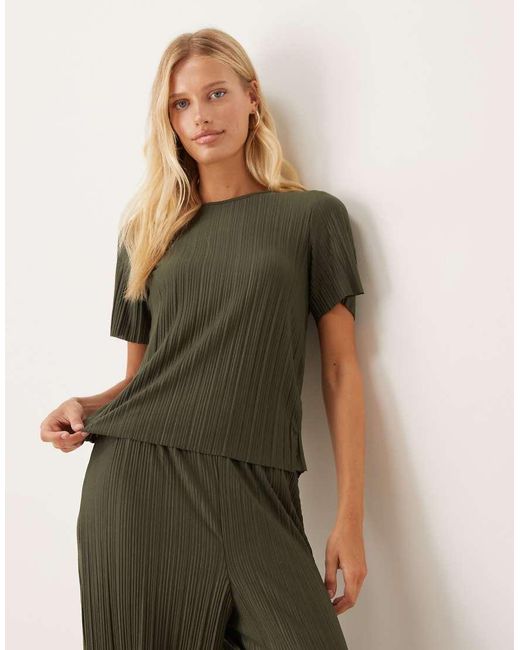 Vila Green Plisse T-shirt Co-ord