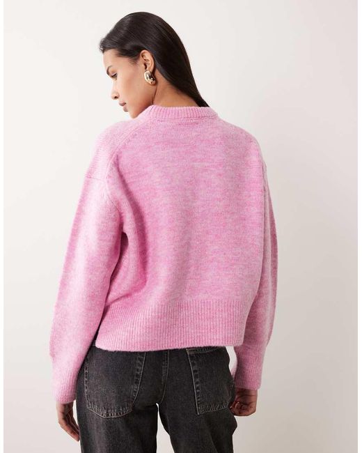 ASOS Pink Boxy Crew Neck Jumper With Side Split Detail