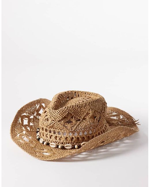 South Beach Brown Straw Cowboy Hat With Bead Trim