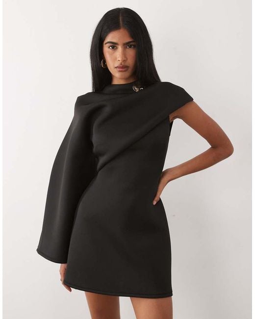 ASOS Black Long Cape Sleeve Mini Dress With Shoulder Trim