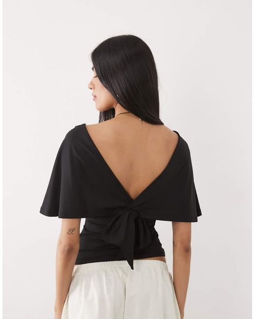 ASOS Black Polyamide Plunge Sleeveless Tie Back Cinch Top