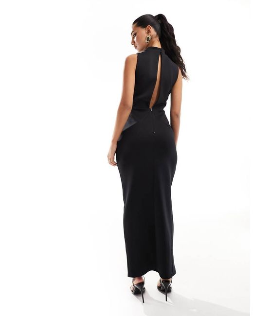 ASOS Black Structured Hip Tuck High Neck Midi Dress