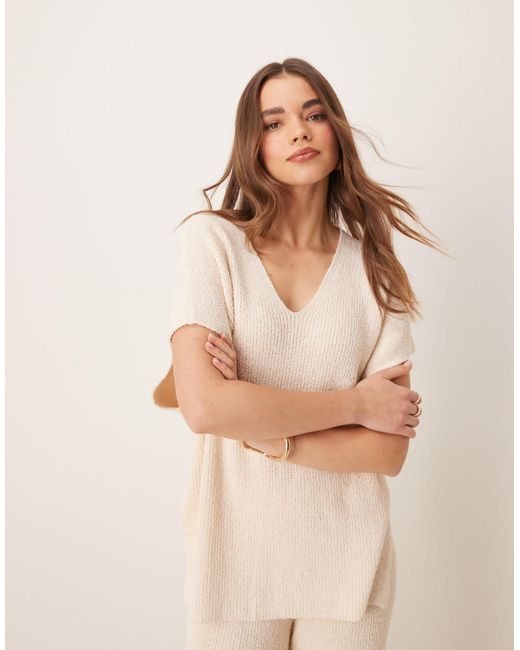 Top oversize d'ensemble en maille côtelée - crème Pretty Lavish en coloris Natural