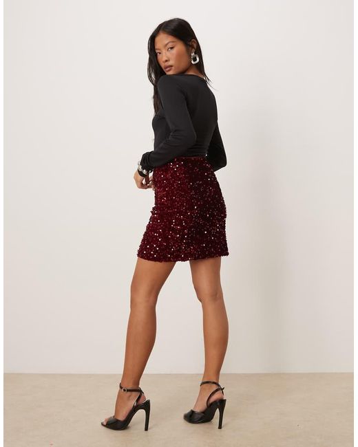 Vila Red Sequin Mini Skirt
