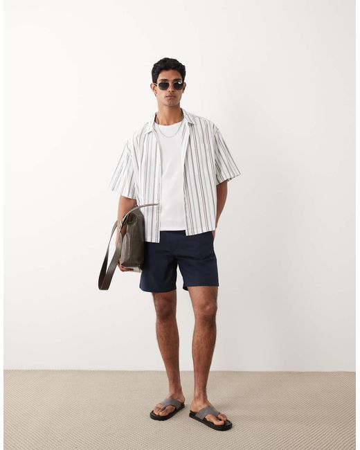 Mango White Cotton Mix Draw String Shorts for men