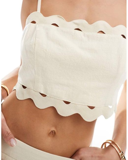 4th & Reckless White Linen Look Scallop Trim Square Neck Top Co-Ord