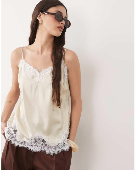 Abercrombie & Fitch Natural Satin Lace Detail Cami Top
