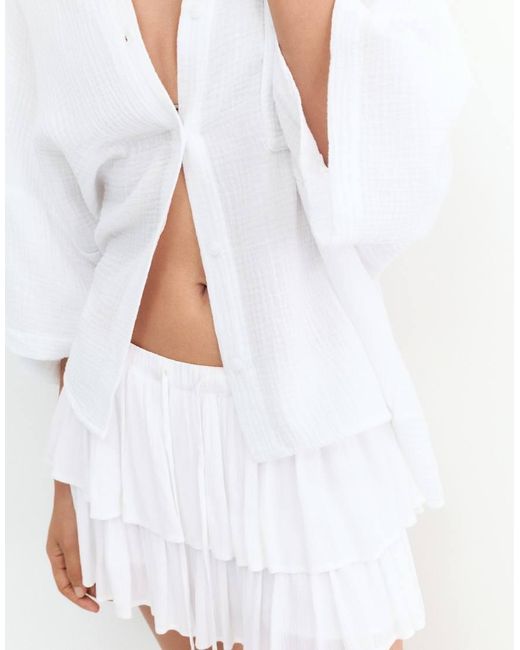 Pull&Bear White Skort With Ruffles