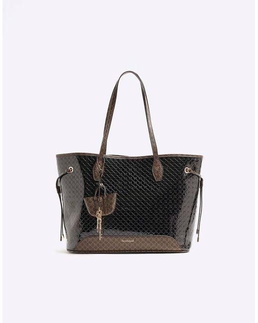 River Island Black Embossed Ri Monogram Shopper Bag