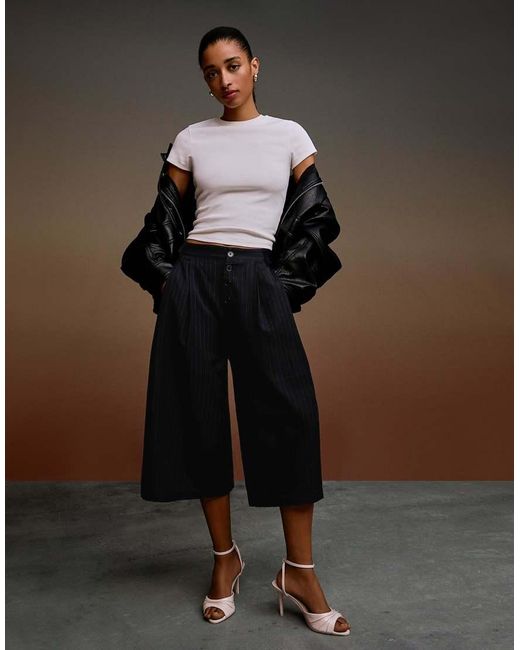 Bershka Brown Stripe Culottes Shorts