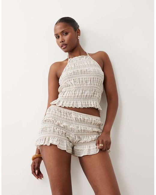 The Frolic Natural Exclusive Cotton Rich Shirred Micro Shorts Co-ord