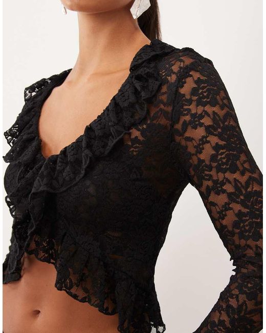 Lioness Black Ruffle Lace Long Sleeve Top Set
