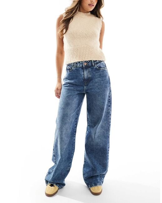 Pieces Blue Selma High Waisted Wide Leg Jeans