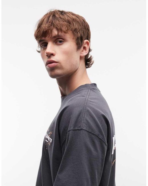 AllSaints Blue Pentacle Short Sleeve Embroidered Graphic Logo T-shirt With Back Print for men