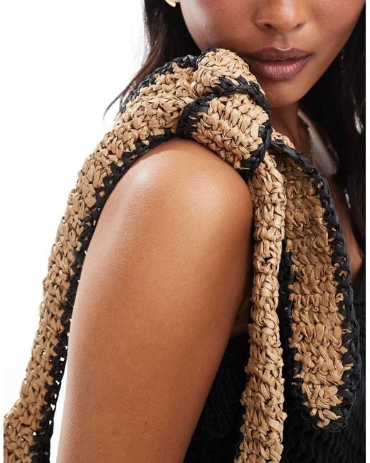 New Look Natural Stripe Slouch Raffia Tote Bag