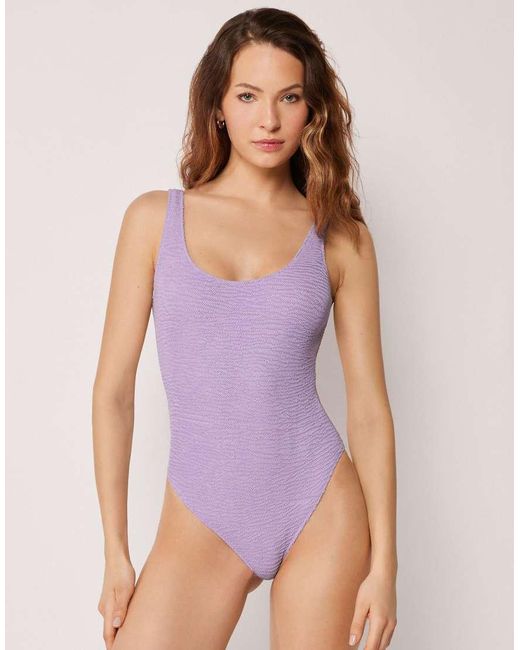 Calzedonia Purple High-Leg Swimsuit Crinkle Waves