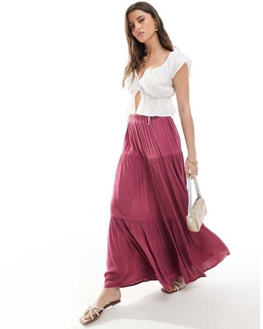 Stradivarius Red Boho Maxi Skirt