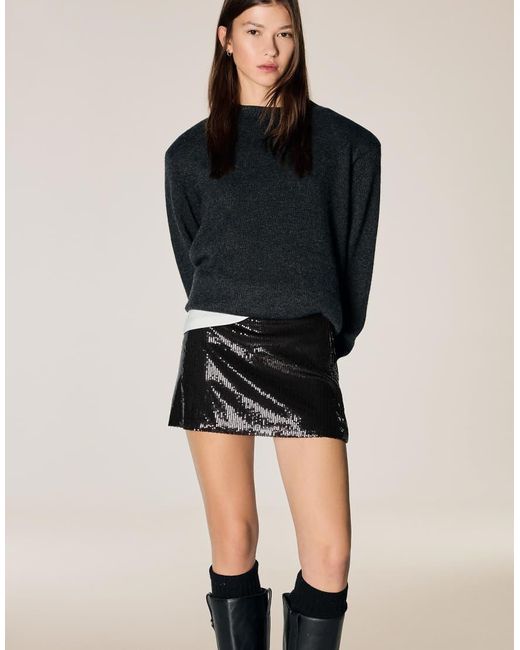 Bershka Black Sequinned Mini Skirt