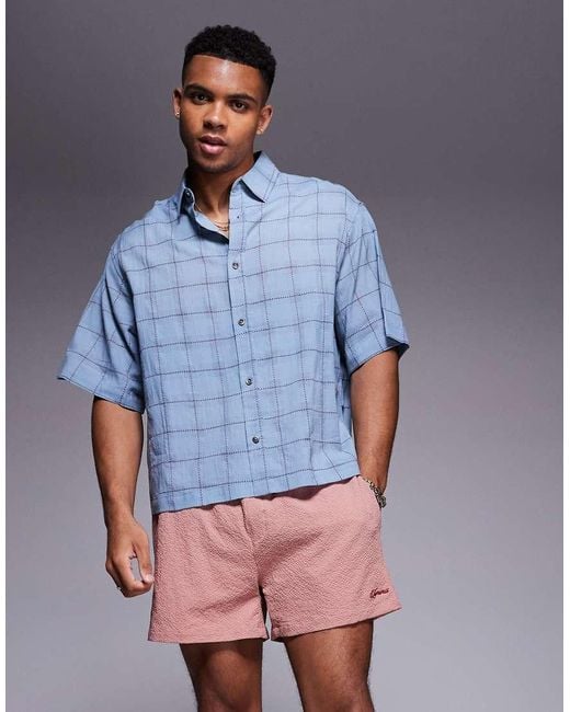Camicia Squadrata A Quadri Con Rever di ASOS in Blue da Uomo