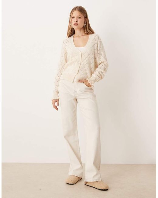 Jdy Natural Diamond Knit Cardigan With Lettuce Sleeve