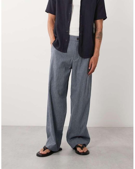 Abercrombie & Fitch Blue Cotton Linen Mix Pleated Baggy Poplin Trousers for men