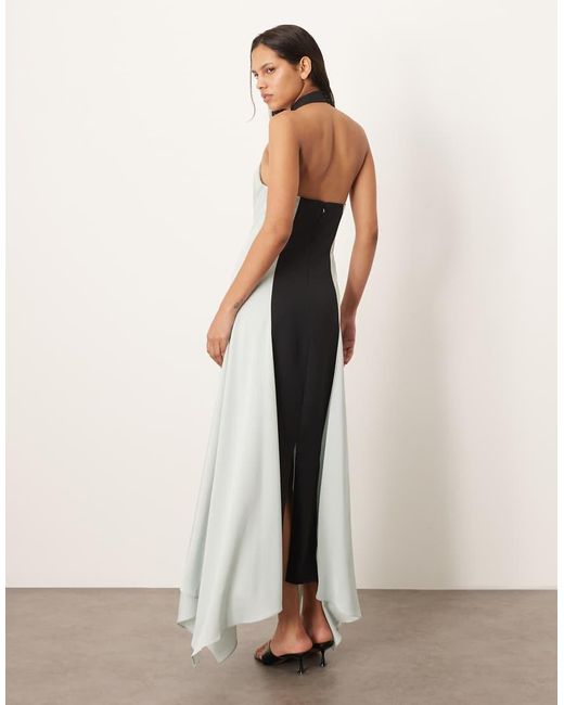 ARRANGE Natural Satin Contrast Back Halter Square Cut Maxi Dress
