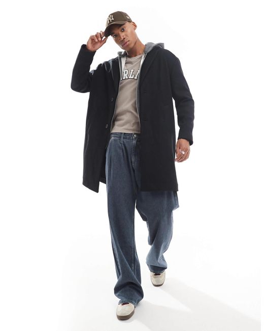 Pull&Bear Black Overcoat for men