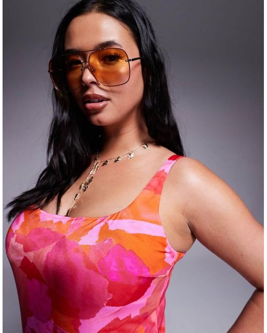 ASOS Pink Asos Design Curve Exclusive Arina Ultimate Revenge Sculpting Square Neck Swimsuit