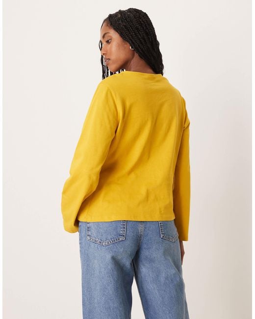 ASOS Yellow Cinched Tie Side Long Sleeve Top