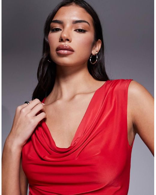 ASOS Red Slinky Cowl Neck Drape Top