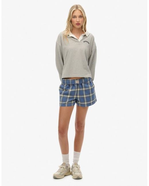Superdry Blue Cotton Check Elastic Shorts