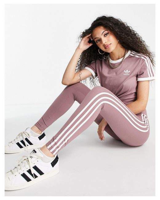 adidas Originals 3 Stripe leggings in White | Lyst Australia