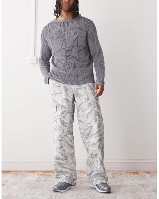 Weekday Gray Oversized Cargo Trousers With Graphic Print for men