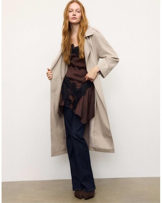 Stradivarius Natural – langer, fließender trenchcoat