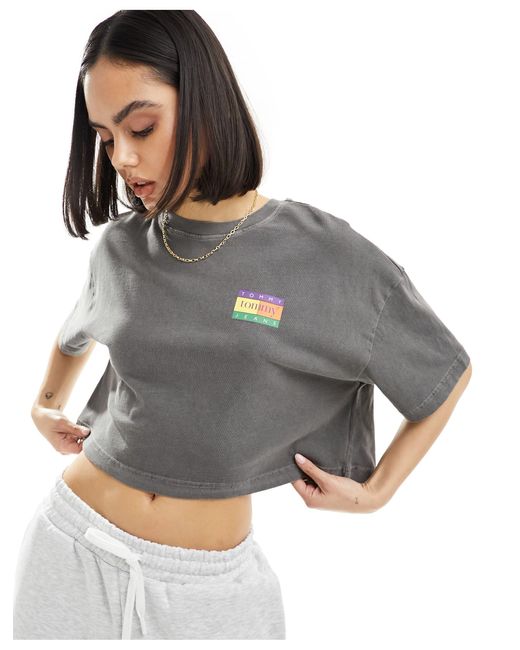 Tommy Hilfiger Gray Oversized Cropped Summer Flag T-shirt