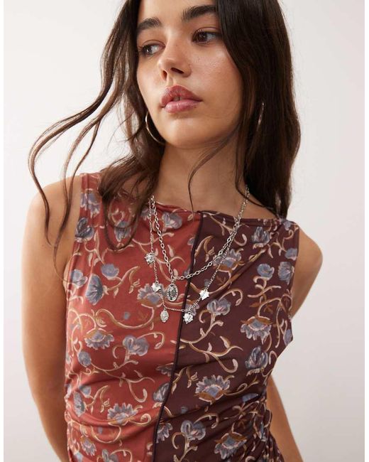 Reclaimed Vintage Red Slash Neck Tank Top With Tie Detail