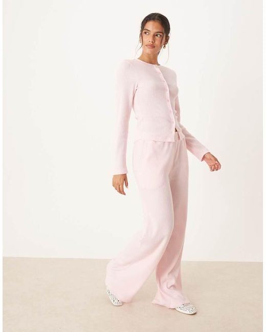 ASOS Pink Co-ord Brushed Rib Long Sleeve Crew Neck Cardigan