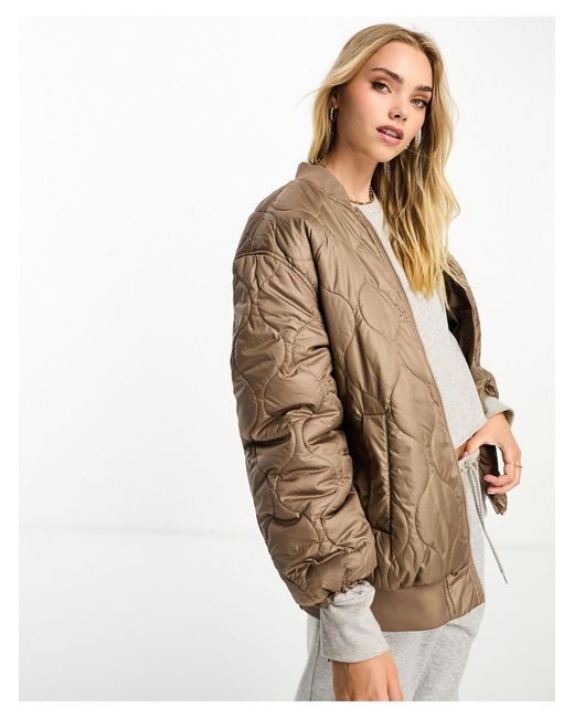 Vero Moda Quilted Bomber Jacket in Natural | Lyst